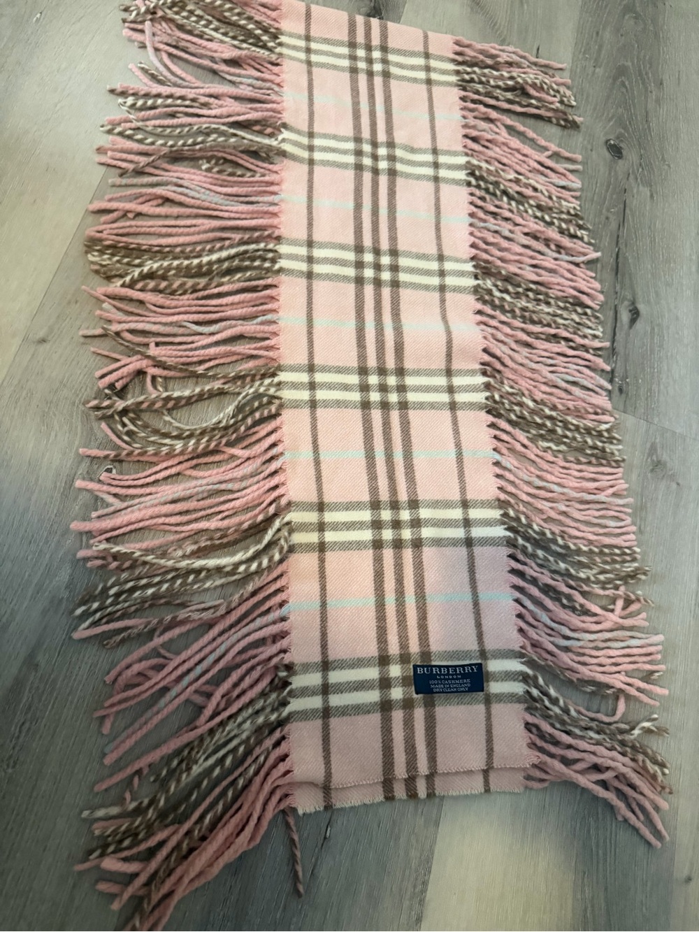 Burberry Pink Cashmere Plaid Check Fringe Scarf - Picture 4 of 7